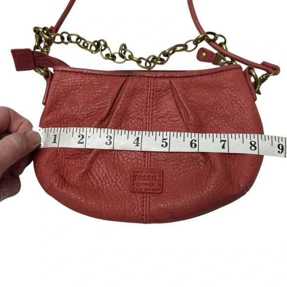 Fossil Crossbody Bag Convertible Leather & Chain Hand Shoulder Purse Orange/Red - Picture 6 of 10